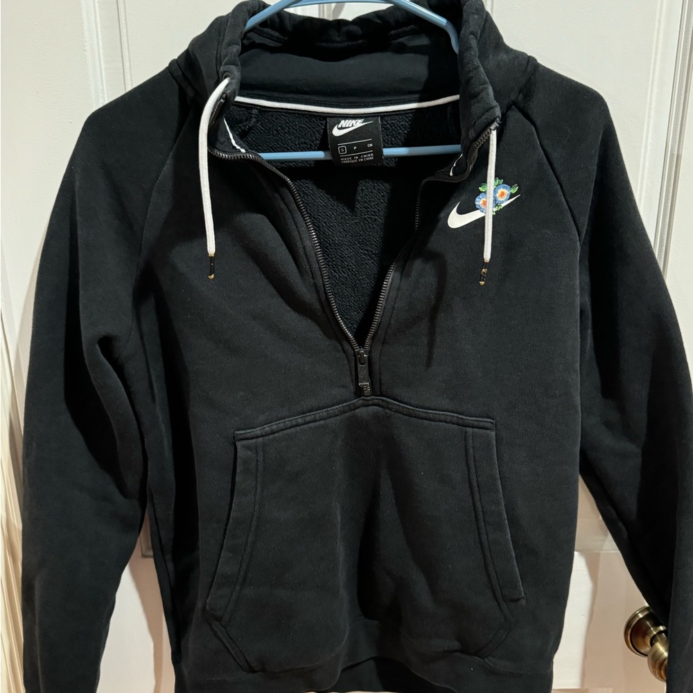 Nike Black Half-Zip Hoodie with Embroidered Logo